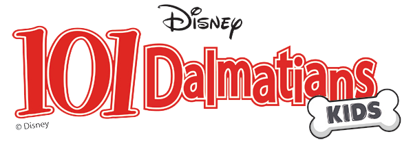 Disney's 101 Dalmatians Kids logo featuring red text and a bone graphic.